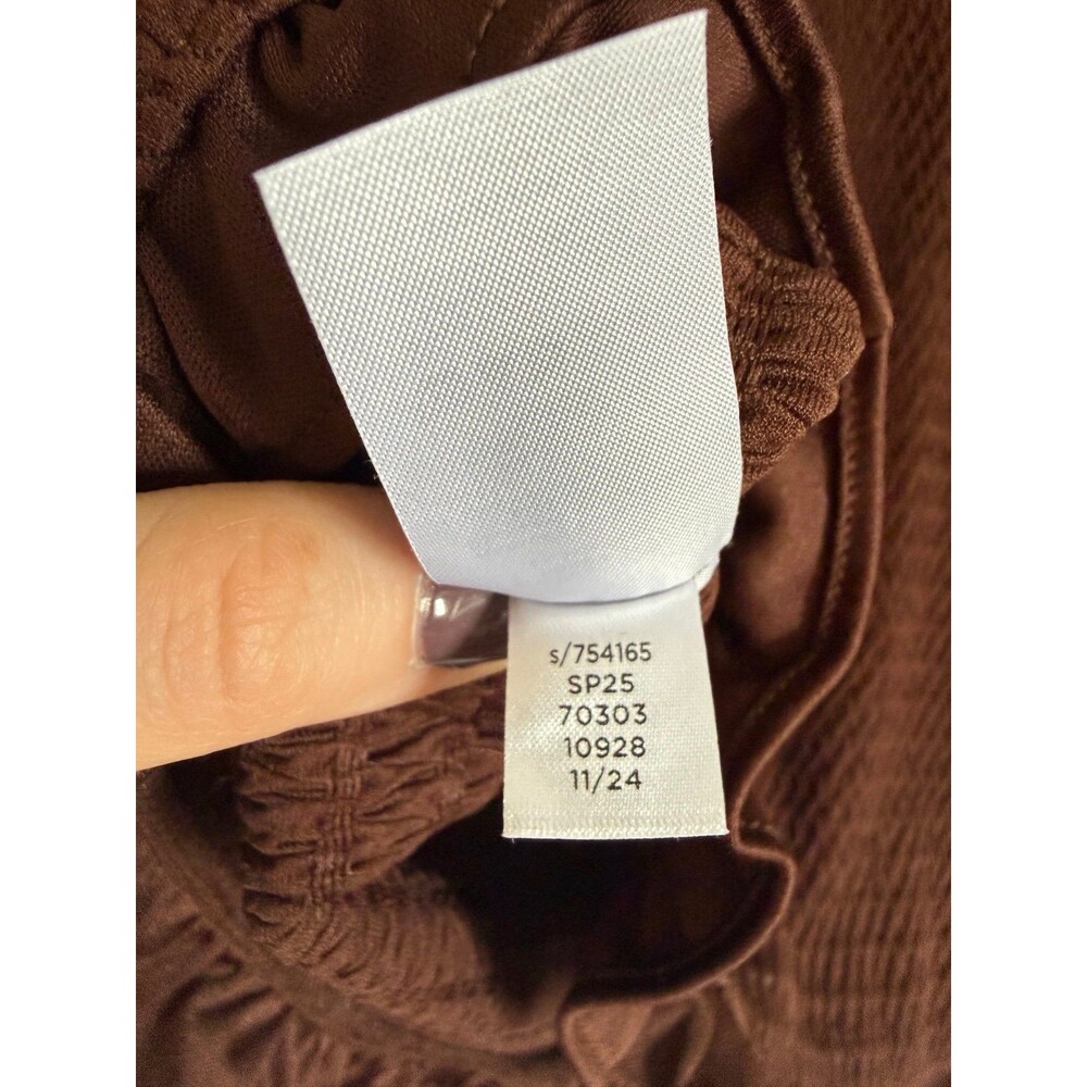 LOFT Brown Textured Button Front Blouse Top XL Ruffle Hem - Picture 5 of 7